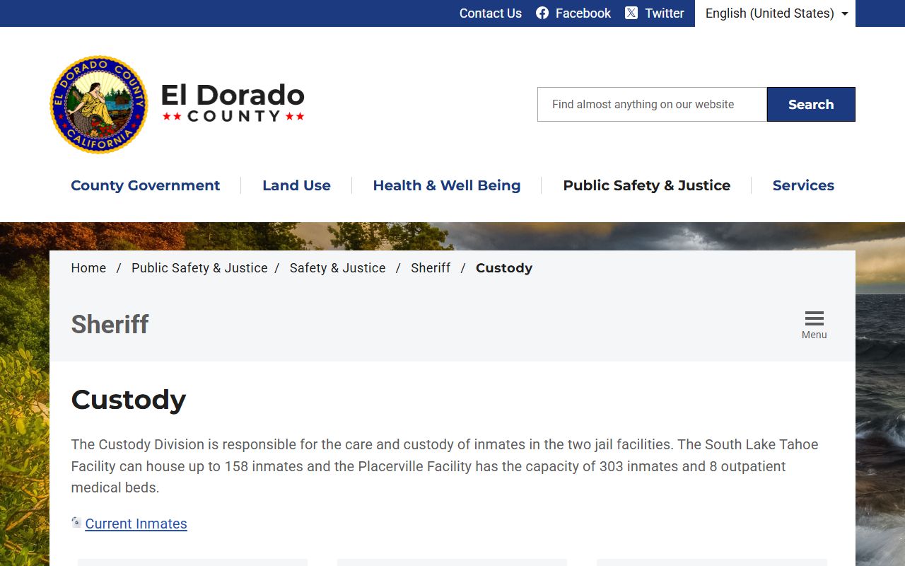South Lake Tahoe Jail custody page for Alpine County inmate lookup