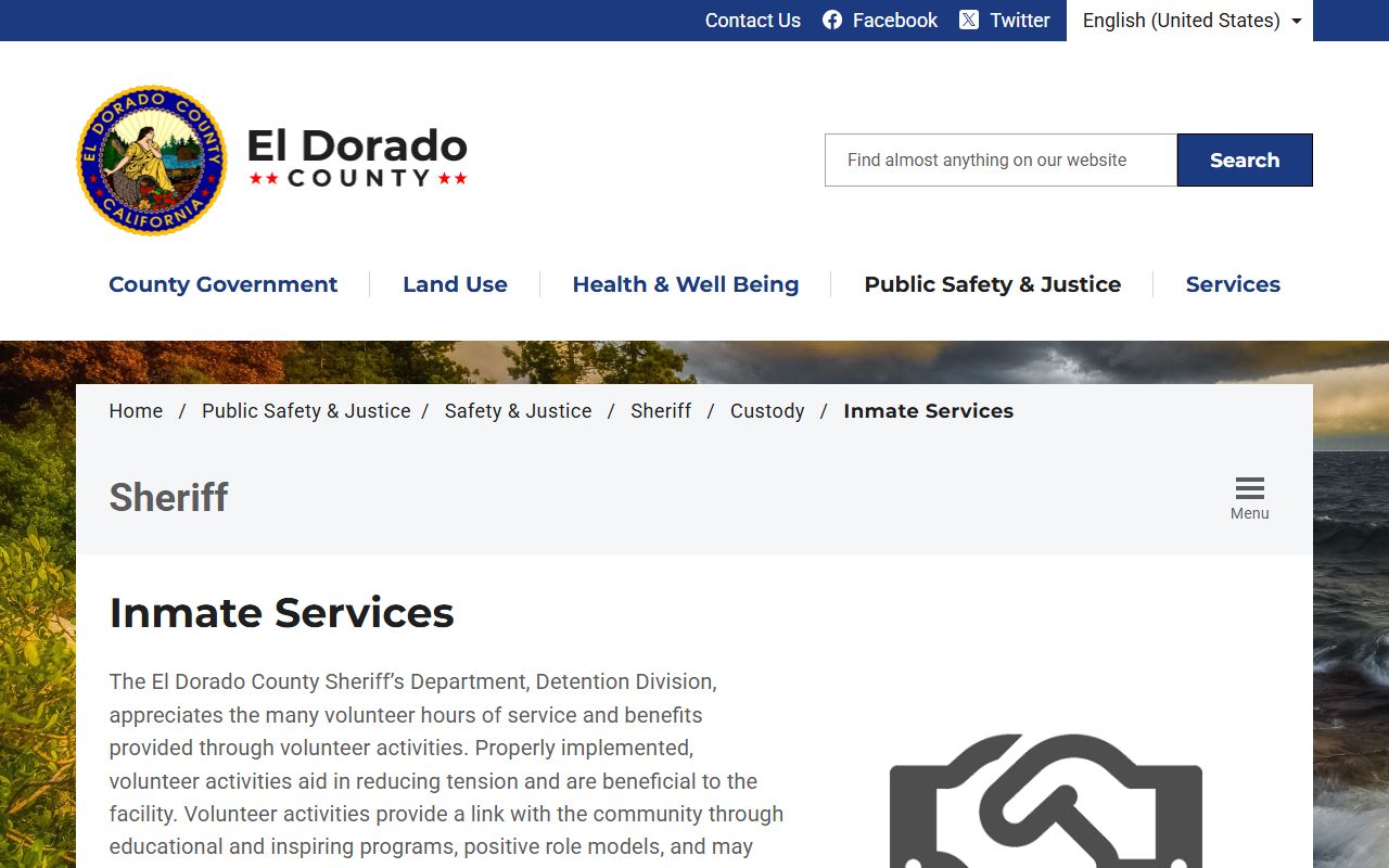 Placerville Jail inmate services for Alpine County contract custody records